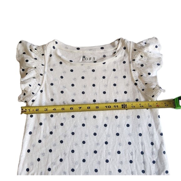 Ann Taylor LOFT Linen Short Ruffle Sleeve Top White/Navy Poka Dot Size XS - Picture 6 of 6